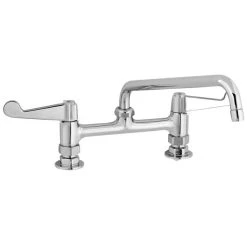 T&S Brass And Bronze Works Equip By T&S 5F-8DWX12 Deck Mounted Faucet With 8" Adjustable Centers, 12 1/8" Swing Spout, 5.27 GPM Laminar Flow Device, Cerama Cartridges, And Wrist Handles