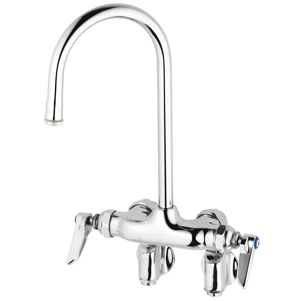 T&S Brass And Bronze Works T&S B-0343 Wall Mounted Mixing Faucet With 4" Adjustable Centers, 5 11/16" Swivel Gooseneck, And Eterna Cartridges