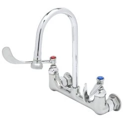 T&S Brass And Bronze Works T&S B-0351 Wall Mounted Mixing Faucet With 8" Adjustable Centers, 5 1/2" Rigid Gooseneck, And 6" Wrist Action Handles
