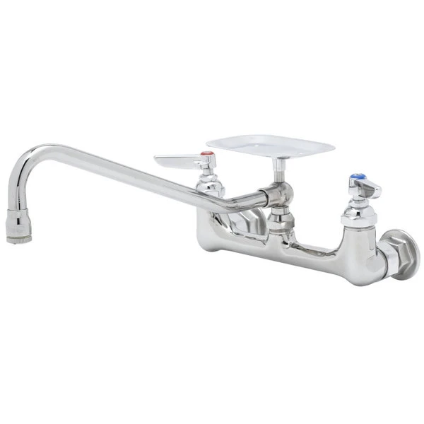 T&S Brass And Bronze Works T&S B-0233-04 Wall Mounted Pantry Faucet With 8" Adjustable Centers, 18" Swing Nozzle, Eterna Cartridges, And Soap Dish