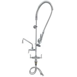 T&S Brass And Bronze Works T&S B-2338-CR Deck Mounted 38 1/2" High Pre-Rinse Faucet With Flex Inlets, 44" Hose, 12" Add-On Faucet, And Wall Bracket