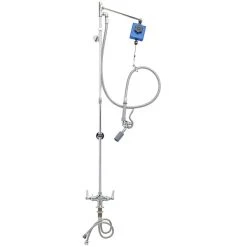 T&S Brass And Bronze Works T&S B-0126-CR Deck Mounted 55" High Pre-Rinse Faucet With Flex Inlets, Balancer, 68" Hose, Low-Flow Spray Valve, And Wall Bracket