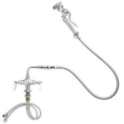 T&S Brass And Bronze Works T&S B-0200-60H-VB Deck Mounted Pre-Rinse Faucet With Flex Inlets, 90 Degree Swivel Adapter, 60" Hose, Vacuum Breaker, And Wall Hook