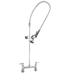 T&S Brass And Bronze Works T&S B-0123-B EasyInstall Deck Mounted 42" High Pre-Rinse Faucet With Adjustable 8" Centers, 44" Hose, And 6" Wall Bracket