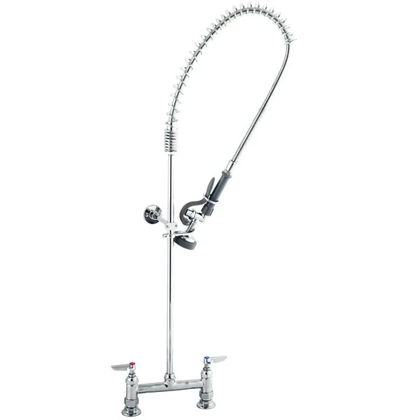 T&S Brass And Bronze Works T&S B-0123-B EasyInstall Deck Mounted 42" High Pre-Rinse Faucet With Adjustable 8" Centers, 44" Hose, And 6" Wall Bracket