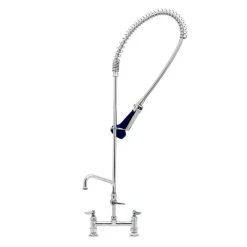 T&S Brass And Bronze Works T&S B-0123-A08-08C EasyInstall Deck Mounted 46" High Pre-Rinse Faucet With Adjustable 8" Centers, Ergonomic Low Flow Spray Valve, 44" Hose, And 8" Add-On Faucet