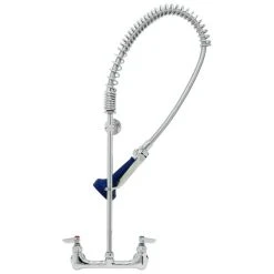 T&S Brass And Bronze Works T&S B-0133-B08-SWV EasyInstall Wall Mounted 33 1/4" High Pre-Rinse Faucet With Adjustable 8" Centers, Ergonomic Swivel Spray Valve, 44" Hose, And 6" Wall Bracket