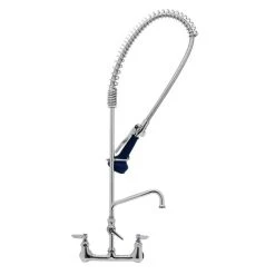 T&S Brass And Bronze Works T&S B-0133-A06-08C EasyInstall Wall Mounted 37 1/2" High Pre-Rinse Faucet With Adjustable 8" Centers, Ergonomic Low Flow Spray Valve, 44" Hose, And 6" Add-On Faucet