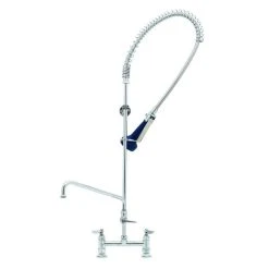T&S Brass And Bronze Works T&S B-0123-A08-B08 EasyInstall Deck Mounted 46" High Pre-Rinse Faucet With Adjustable 8" Centers, Ergonomic Spray Valve, 44" Hose, 8" Add-On Faucet, And 6" Wall Bracket