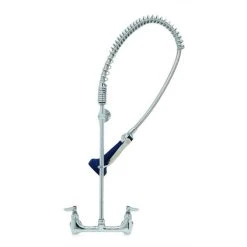 T&S Brass And Bronze Works T&S B-0133-CR-B08CX EasyInstall Wall Mounted 33 1/4" High Pre-Rinse Faucet With Adjustable 8" Centers, Ergonomic Low Flow Spray Valve, 44" Hose, And 18" Wall Bracket