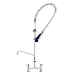 T&S Brass And Bronze Works T&S B-0123-A12-B08 EasyInstall Deck Mounted 46" High Pre-Rinse Faucet With Adjustable 8" Centers, Ergonomic Spray Valve, 44" Hose, 12" Add-On Faucet, And 6" Wall Bracket
