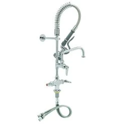T&S Brass And Bronze Works T&S MPX-2DLN-08 EasyInstall Deck Mounted 24 13/16" High Mini Pre-Rinse Faucet With Flex Inlets, Angled Spray Valve, 24" Hose, 8" Add-On Faucet, And 6" Wall Bracket