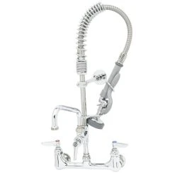 T&S Brass And Bronze Works T&S MPZ-8WCN-08 EasyInstall Wall Mounted 22 1/8" High Mini Pre-Rinse Faucet With Adjustable 8" Centers, Club Handles, 24" Hose, 8" Add-On Faucet, And 6" Wall Bracket