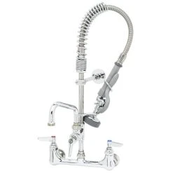 T&S Brass And Bronze Works T&S MPZ-8WWN-08-CR EasyInstall Wall Mounted 22 1/8" High Mini Pre-Rinse Faucet With Adjustable 8" Centers, 4" Wrist Action Handles, 24" Hose, 8" Add-On Faucet, And 6" Wall Bracket