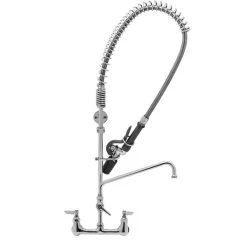 T&S Brass And Bronze Works T&S B-0133-A12-BC4 EasyInstall Wall Mounted 35 1/4" High Pre-Rinse Faucet With Adjustable 8" Centers, Low Flow Spray Valve, 44" Hose, 12" Add-On Faucet, 4-Way Accessory Cross, And 6" Wall Bracket