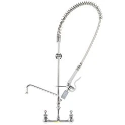 T&S Brass And Bronze Works T&S B-0133-12CRBJST EasyInstall Wall Mounted 39 1/2" High Pre-Rinse Faucet With Adjustable 8" Centers, Low Flow Swivel Spray Valve, 44" Hose, 12" Add-On Faucet, Installation Kit, Tee Assembly, And 6" Wall Bracket