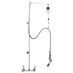 T&S Brass And Bronze Works T&S B-0140-01 Wall Mounted 47" High Pre-Rinse Faucet With Adjustable 8" Centers, Angled Low Flow Spray Valve, Balancer, 68" Hose, Vacuum Breaker, And 6" Wall Bracket
