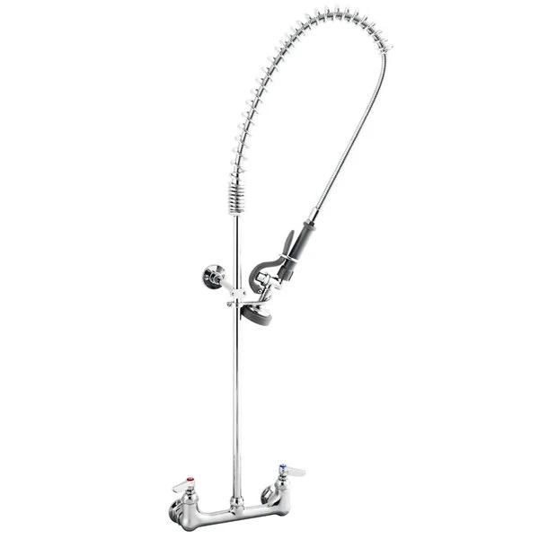 T&S Brass And Bronze Works T&S B-2278-CR EasyInstall Wall Mounted 37" High Pre-Rinse Faucet With Adjustable 8" Centers, 44" Hose, Vacuum Breaker, 6" Wall Bracket, And Installation Kit