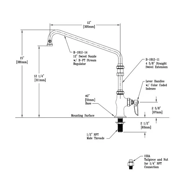 T&S Brass And Bronze Works T&S B-0206-01 Single Deck Mount Pantry Mixing Faucet With 12" Swing Nozzle And 4 5/8" Swivel Extension - Image 2