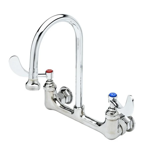 T&S Brass And Bronze Works T&S B-0350-04 Wall Mounted Surgical Sink Faucet With 8" Adjustable Centers, 5 9/16" Rigid Gooseneck, And 4" Wrist Action Handles