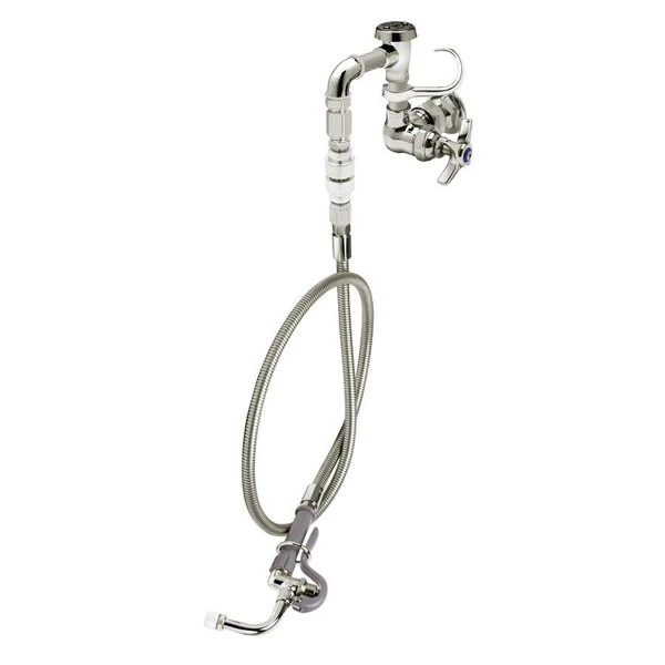 T&S Brass And Bronze Works T&S B-2308 Wall Mounted Pre-Rinse Faucet With Adjustable 8" Centers, Spray Face 80" Hose, 12" Add-On Faucet, Vacuum Breaker, And Wall Hook