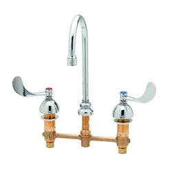 T&S Brass And Bronze Works T&S B-2866-05CR Deck Mount Easy Install Faucet Base With 8" Centers, 4" Wrist Action Handles, And Cerama Cartridges