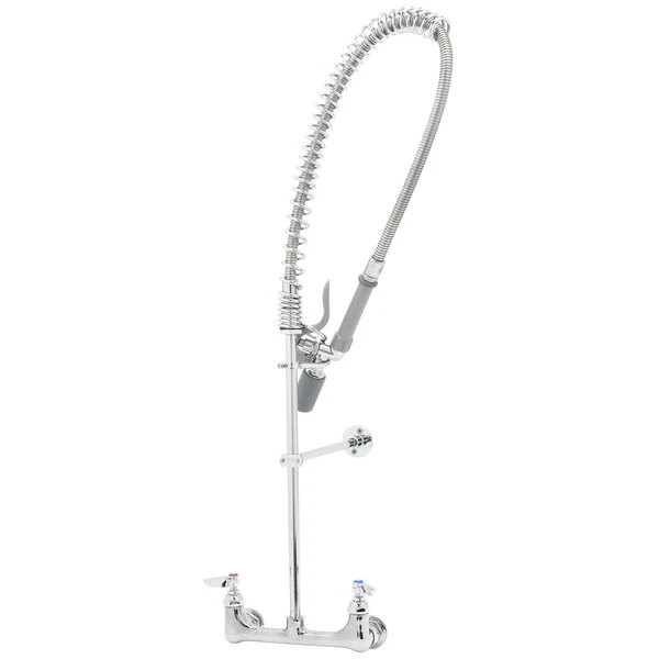 T&S Brass And Bronze Works T&S B-2455-C Wall Mounted 34" High Pre-Rinse Faucet With Adjustable 8" Centers, Low Flow Spray Valve, 44" Hose, 12" Wall Bracket, And Installation Kit