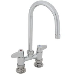 T&S Brass And Bronze Works Equip By T&S 5F-4DLX05 Deck Mounted Faucet With 5 9/16" Gooseneck Spout, 4" Centers, Laminar Flow Device, And Lever Handles