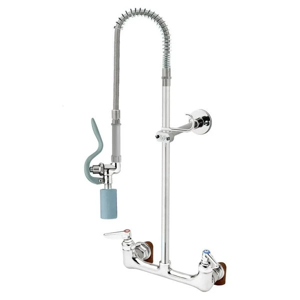 T&S Brass And Bronze Works T&S B-2278-CR-C-EL EasyInstall Wall Mounted 37" High Pre-Rinse Faucet With Adjustable 8" Centers, Low Flow Spray Valve, 44" Hose, Vacuum Breaker, 6" Wall Bracket, And Installation Kit