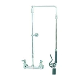 T&S Brass And Bronze Works T&S B-0131-BC-28H Wall Mounted 29 1/2" High Pre-Rinse Faucet With Adjustable 8" Centers, Low Flow Spray Valve, Swivel Arm, 28" Hose, And 6" Wall Bracket