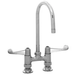 T&S Brass And Bronze Works Equip By T&S 5F-4DWS05 Deck Mounted Faucet With 5 9/16" Gooseneck Spout, 4" Centers, Laminar Flow Device, And Wrist Handles