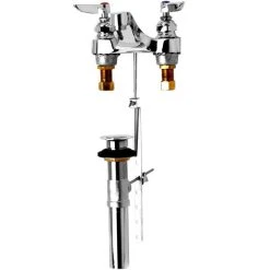 T&S Brass And Bronze Works T&S B-2991-PWH4 Easy Install Faucet With 8" Centers, 5" Spout, 4" Wrist Action Handles, And Pop Up Drain Assembly