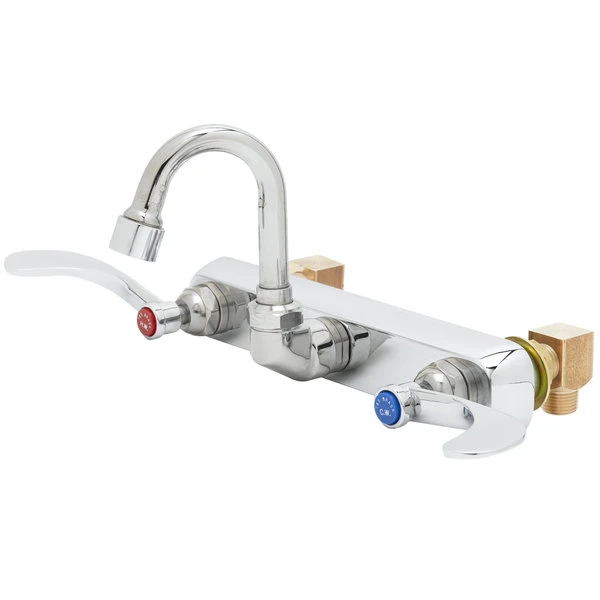 T&S Brass And Bronze Works T&S B-1125-XS-HM Wall Mount Workboard Faucet With 8" Centers, 2 15/16" Gooseneck Spout And 4" Wrist Action Handles