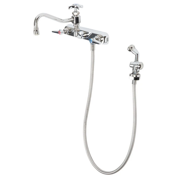 T&S Brass And Bronze Works T&S B-1157 Wall Mounted Workboard Faucet With Spray Valve And 8" Centers - 8" Swing Nozzle