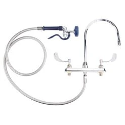 T&S Brass And Bronze Works T&S B-1176 Deck Mount Workboard Faucet With 8" Centers, 8 13/16" Gooseneck Spout, 84" Hose, And EB-0107 Blue Spray Valve