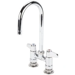 T&S Brass And Bronze Works Equip By T&S 5F-4DLS05 Deck Mounted Faucet With 5 9/16" Gooseneck Spout, 4" Centers, Laminar Flow Device, And Lever Handles