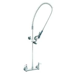 T&S Brass And Bronze Works T&S B-0133-B-SWV EasyInstall Wall Mounted 33 1/2" High Pre-Rinse Faucet With Adjustable 8" Centers, Swivel Spray Valve, 44" Hose, And 6" Wall Bracket