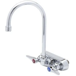 T&S Brass And Bronze Works T&S B-1146-WS Wall Mount Workboard Faucet With 4" Centers And Polished Chrome Plated Escutcheon - 5 3/4" Gooseneck Spout