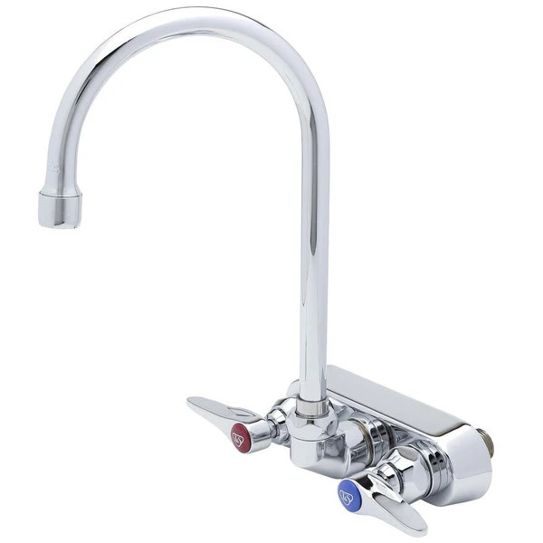 T&S Brass And Bronze Works T&S B-1146 Wall Mount Workboard Faucet With 4" Centers And 5 3/4" Gooseneck Spout
