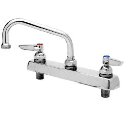 T&S Brass And Bronze Works T&S B-1120-04 Deck Mount Workboard Faucet With 8" Centers, 5 1/2" Gooseneck Spout, Escutcheon, 4" Wrist Action Handles, And Tailpieces